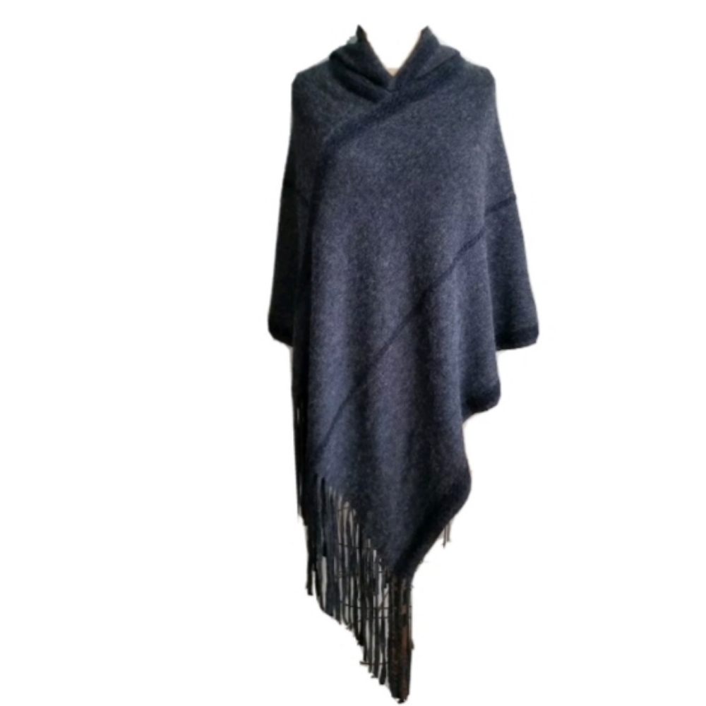 NEW Khaki Long Asymmetric Poncho w/ Hood, 1 sz - Picture 6 of 10